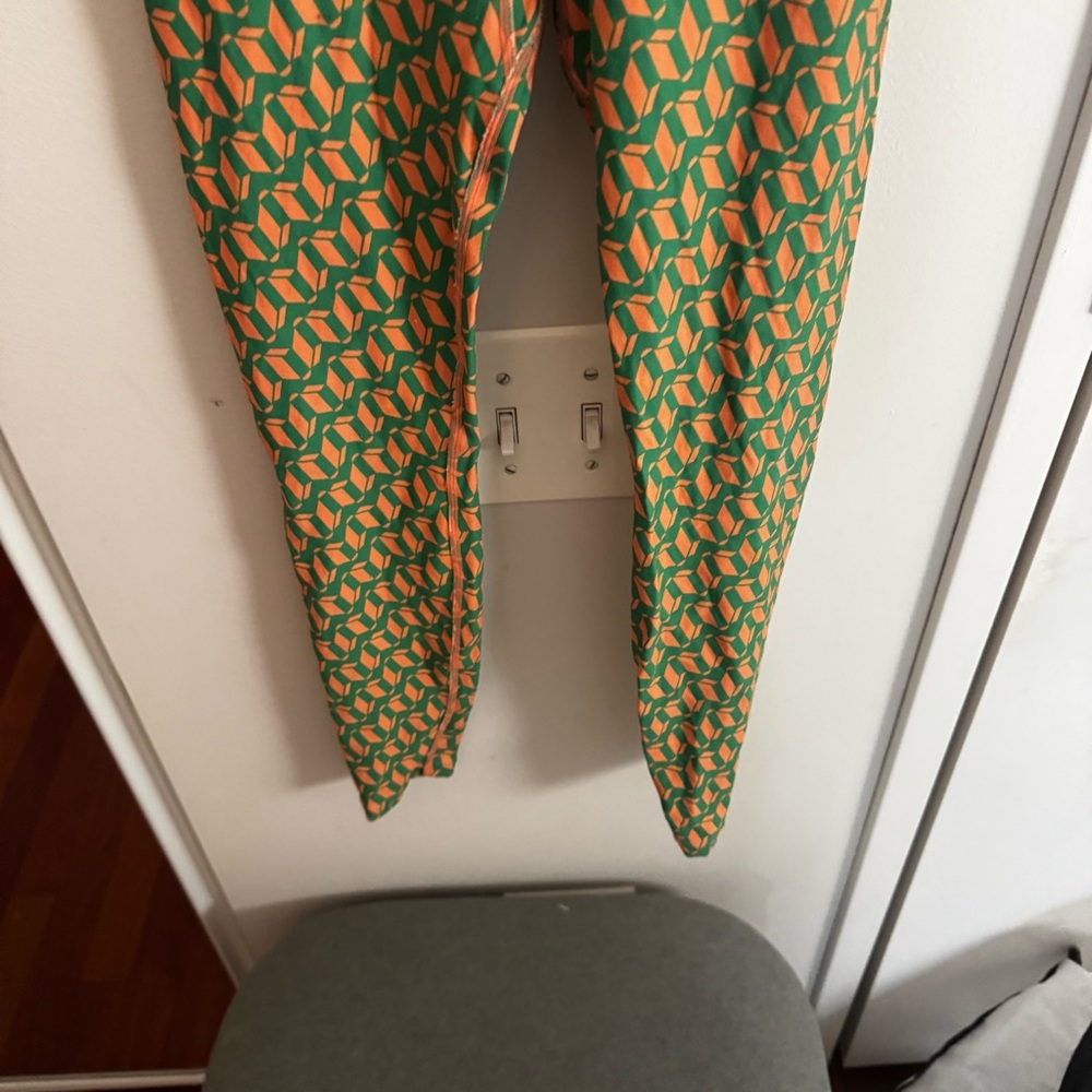 Montce Green Peach Geo Print High Rise Ankle Legging Thick Waistband Nylon XS - Picture 7 of 8